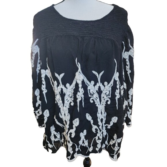 Rayon Embroidered Elastic Bodice Black Boho Peasant Top Plus Size 22/24 - Picture 1 of 10